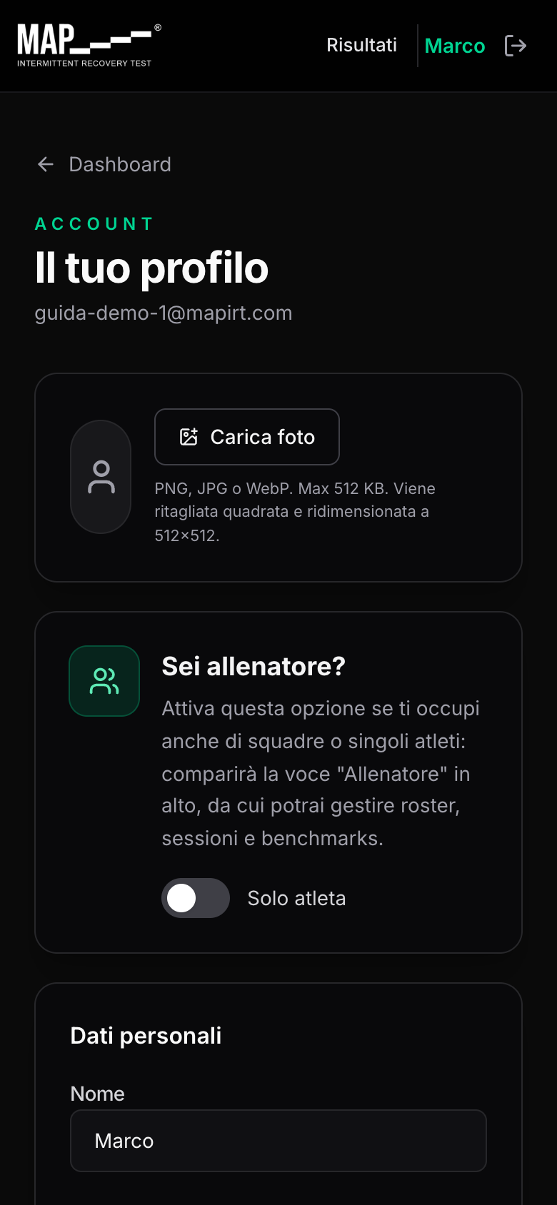 Completa il profilo prima di andare in campo
